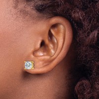 True Origin 14K Yellow Gold 4 Carat Lab Grown Diamond VS+ F+ Cushion Four Prong Heavy Weight Complete Stud Earrings view 3