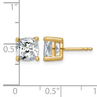 True Origin 14K Yellow Gold 4 Carat Lab Grown Diamond VS+ F+ Cushion Four Prong Heavy Weight Complete Stud Earrings view 4