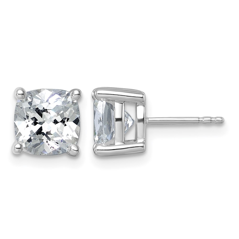 True Origin 14K White Gold 5 Carat Lab Grown Diamond VS+ F+ Cushion Four Prong Heavy Weight Complete Stud Earrings