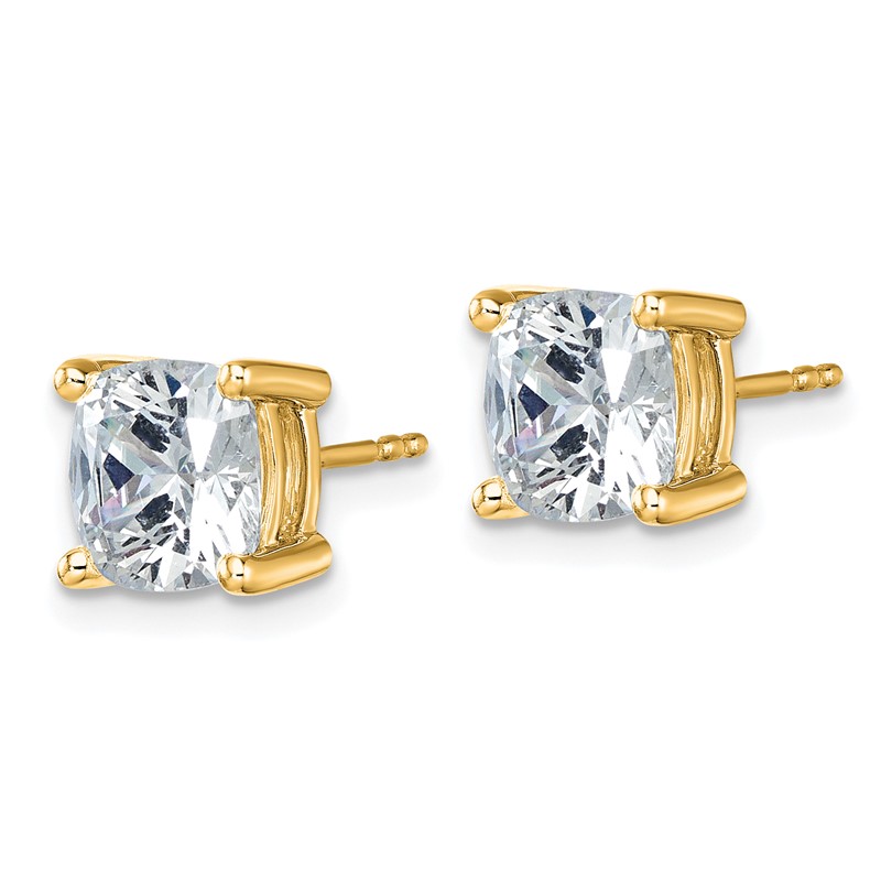 14k Yellow Gold 5 ctw Lab Grown Diamond VS+ F+ Cushion 4 Prong Heavy Wt. Stud Earrings