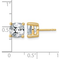 True Origin 14K Yellow Gold 5 Carat Lab Grown Diamond VS+ F+ Cushion Four Prong Heavy Weight Complete Stud Earrings view 4