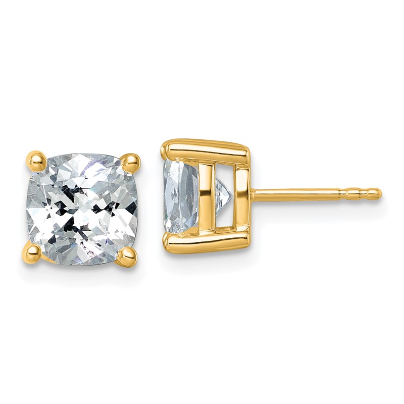 14k Yellow Gold 5 ctw Lab Grown Diamond VS+ F+ Cushion 4 Prong Heavy Wt. Stud Earrings