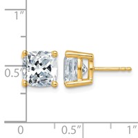 True Origin 14K Yellow Gold 6 Carat Lab Grown Diamond VS+ F+ Cushion Four Prong Heavy Weight Complete Stud Earrings view 4