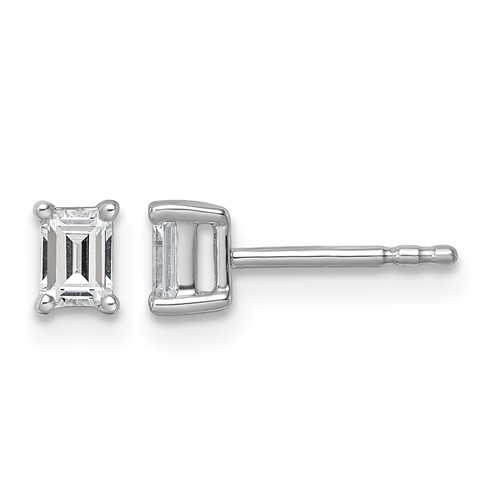 True Origin 14K White Gold 0.50 Carat Lab Grown Diamond VS+ F+ Emerald Four Prong Heavy Weight Complete Stud Earrings