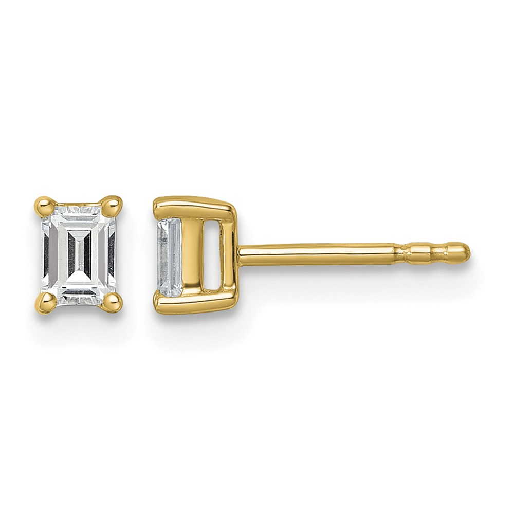 True Origin 14K Yellow Gold 0.50 Carat Lab Grown Diamond VS+ F+ Emerald Four Prong Heavy Weight Complete Stud Earrings