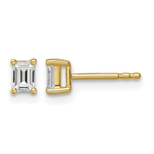 True Origin 14K Yellow Gold 0.50 Carat Lab Grown Diamond VS+ F+ Emerald Four Prong Heavy Weight Complete Stud Earrings
