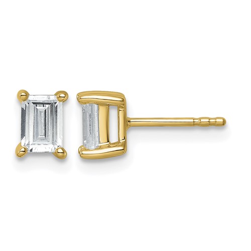 True Origin 14K Yellow Gold 1 Carat Lab Grown Diamond VS+ F+ Emerald Four Prong Heavy Weight Complete Stud Earrings