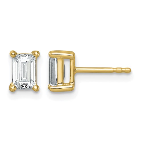True Origin 14K Yellow Gold 1.50 Carat Lab Grown Diamond VS+ F+ Emerald Four Prong Heavy Weight Complete Stud Earrings