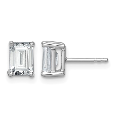 True Origin 14K White Gold 2 Carat Lab Grown Diamond VS+ F+ Emerald Four Prong Heavy Weight Complete Stud Earrings