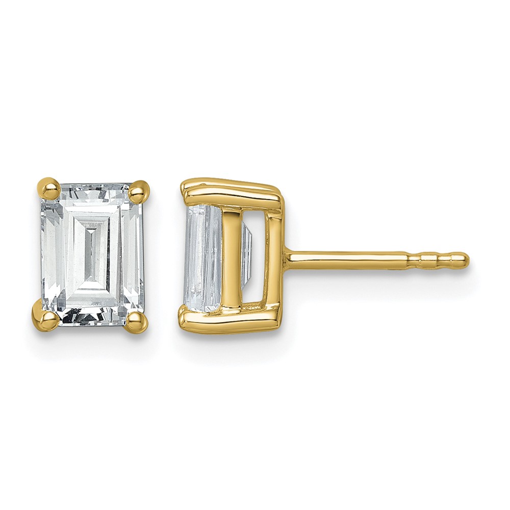True Origin 14K Yellow Gold 2 Carat Lab Grown Diamond VS+ F+ Emerald Four Prong Heavy Weight Complete Stud Earrings