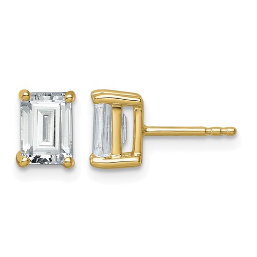 True Origin 14K Yellow Gold 2 Carat Lab Grown Diamond VS+ F+ Emerald Four Prong Heavy Weight Complete Stud Earrings