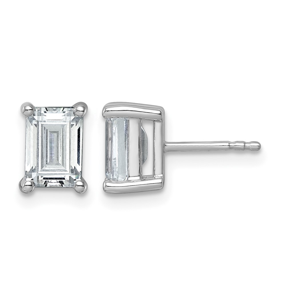 True Origin 14K White Gold 3 Carat Lab Grown Diamond VS+ F+ Emerald Four Prong Heavy Weight Complete Stud Earrings