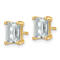 True Origin 14K Yellow Gold 3 Carat Lab Grown Diamond VS+ F+ Emerald Four Prong Heavy Weight Complete Stud Earrings view 2