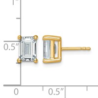 True Origin 14K Yellow Gold 3 Carat Lab Grown Diamond VS+ F+ Emerald Four Prong Heavy Weight Complete Stud Earrings view 4