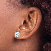 True Origin 14K White Gold 4 Carat Lab Grown Diamond VS+ F+ Emerald Four Prong Heavy Weight Complete Stud Earrings view 3