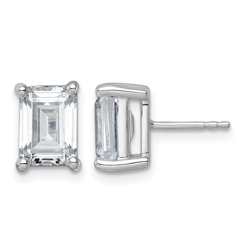 True Origin 14K White Gold 4 Carat Lab Grown Diamond VS+ F+ Emerald Four Prong Heavy Weight Complete Stud Earrings