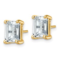 True Origin 14K Yellow Gold 4 Carat Lab Grown Diamond VS+ F+ Emerald Four Prong Heavy Weight Complete Stud Earrings view 2