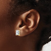 True Origin 14K Yellow Gold 4 Carat Lab Grown Diamond VS+ F+ Emerald Four Prong Heavy Weight Complete Stud Earrings view 3