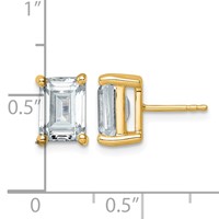 True Origin 14K Yellow Gold 4 Carat Lab Grown Diamond VS+ F+ Emerald Four Prong Heavy Weight Complete Stud Earrings view 4