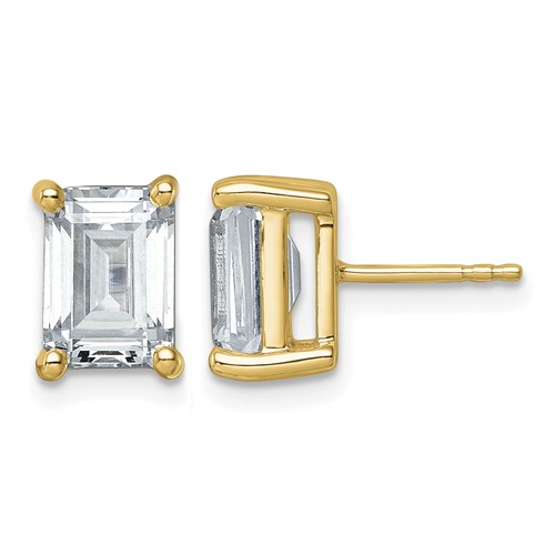 True Origin 14K Yellow Gold 4 Carat Lab Grown Diamond VS+ F+ Emerald Four Prong Heavy Weight Complete Stud Earrings