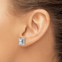 True Origin 14K White Gold 5 Carat Lab Grown Diamond VS+ F+ Emerald Four Prong Heavy Weight Complete Stud Earrings view 3