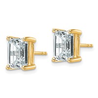 True Origin 14K Yellow Gold 5 Carat Lab Grown Diamond VS+ F+ Emerald Four Prong Heavy Weight Complete Stud Earrings view 2
