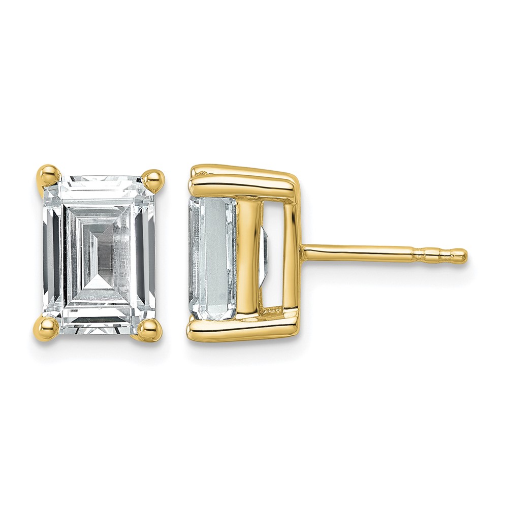 True Origin 14K Yellow Gold 5 Carat Lab Grown Diamond VS+ F+ Emerald Four Prong Heavy Weight Complete Stud Earrings