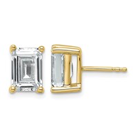 True Origin 14K Yellow Gold 5 Carat Lab Grown Diamond VS+ F+ Emerald Four Prong Heavy Weight Complete Stud Earrings view 1