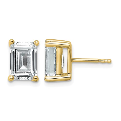 True Origin 14K Yellow Gold 5 Carat Lab Grown Diamond VS+ F+ Emerald Four Prong Heavy Weight Complete Stud Earrings