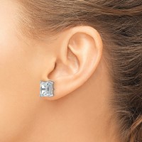 True Origin 14K White Gold 6 Carat Lab Grown Diamond VS+ F+ Emerald Four Prong Heavy Weight Complete Stud Earrings view 3
