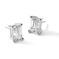 True Origin 14K White Gold 6 Carat Lab Grown Diamond VS+ F+ Emerald Four Prong Heavy Weight Complete Stud Earrings view 5