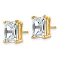 True Origin 14K Yellow Gold 6 Carat Lab Grown Diamond VS+ F+ Emerald Four Prong Heavy Weight Complete Stud Earrings view 2