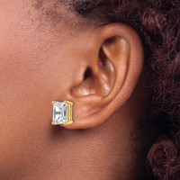 True Origin 14K Yellow Gold 6 Carat Lab Grown Diamond VS+ F+ Emerald Four Prong Heavy Weight Complete Stud Earrings view 3