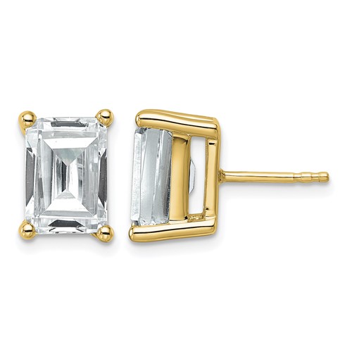 True Origin 14K Yellow Gold 6 Carat Lab Grown Diamond VS+ F+ Emerald Four Prong Heavy Weight Complete Stud Earrings