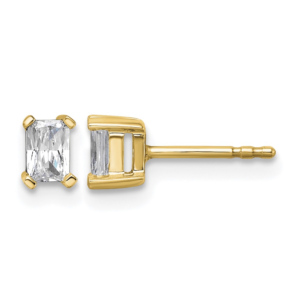 True Origin 14K Yellow Gold 0.50 Carat Lab Grown Diamond VS+ F+ Radiant Four Prong Heavy Weight Complete Stud Earrings