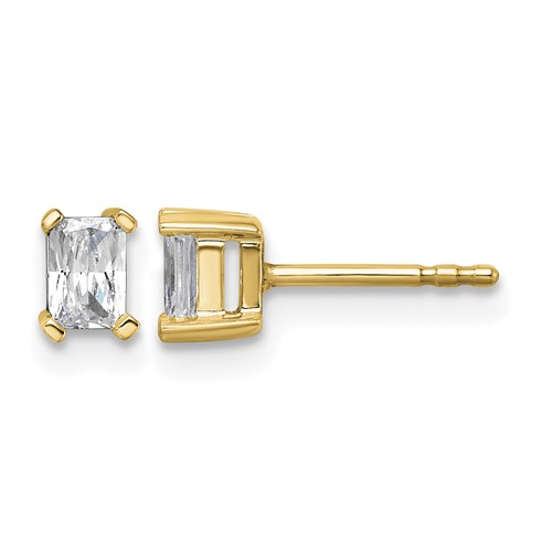 True Origin 14K Yellow Gold 0.50 Carat Lab Grown Diamond VS+ F+ Radiant Four Prong Heavy Weight Complete Stud Earrings