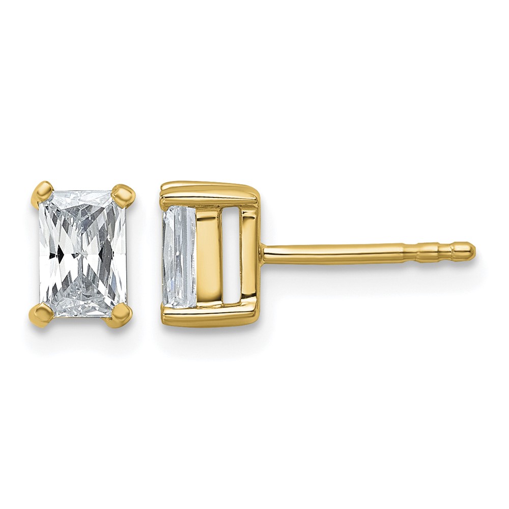 True Origin 14K Yellow Gold 1 Carat Lab Grown Diamond VS+ F+ Radiant Four Prong Heavy Weight Complete Stud Earrings