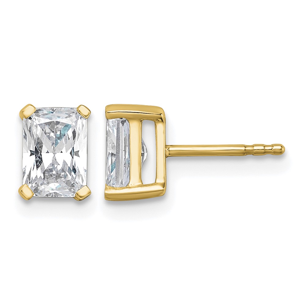 True Origin 14K Yellow Gold 1.50 Carat Lab Grown Diamond VS+ F+ Radiant Four Prong Heavy Weight Complete Stud Earrings