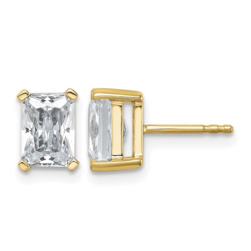 True Origin 14K Yellow Gold 3 Carat Lab Grown Diamond VS+ F+ Radiant Four Prong Heavy Weight Complete Stud Earrings