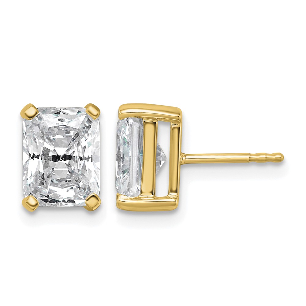 True Origin 14K Yellow Gold 4 Carat Lab Grown Diamond VS+ F+ Radiant Four Prong Heavy Weight Complete Stud Earrings