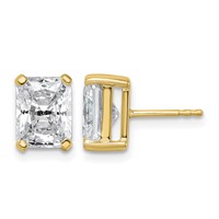 True Origin 14K Yellow Gold 4 Carat Lab Grown Diamond VS+ F+ Radiant Four Prong Heavy Weight Complete Stud Earrings view 1