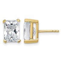 True Origin 14K Yellow Gold 5 Carat Lab Grown Diamond VS+ F+ Radiant Four Prong Heavy Weight Complete Stud Earrings view 1