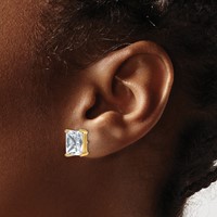 True Origin 14K Yellow Gold 6 Carat Lab Grown Diamond VS+ F+ Radiant Four Prong Heavy Weight Complete Stud Earrings view 3