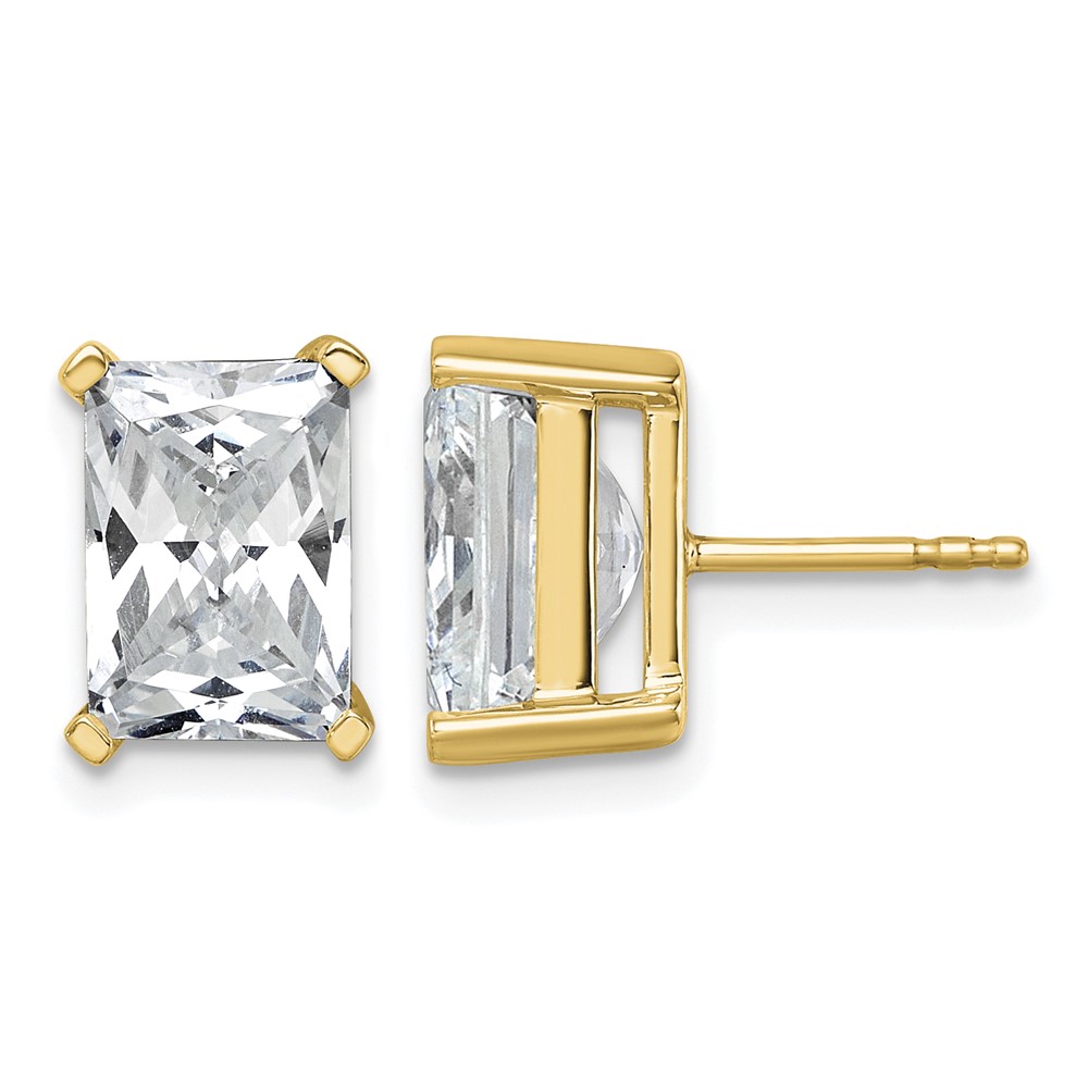 True Origin 14K Yellow Gold 6 Carat Lab Grown Diamond VS+ F+ Radiant Four Prong Heavy Weight Complete Stud Earrings