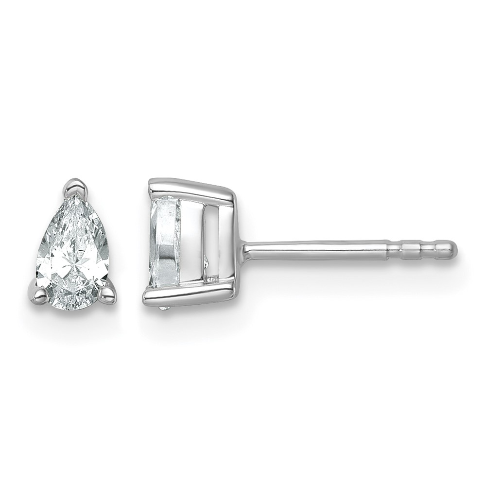 True Origin 14K White Gold 0.50 Carat Lab Grown Diamond VS+ F+ Pear Four Prong Heavy Weight Complete Stud Earrings