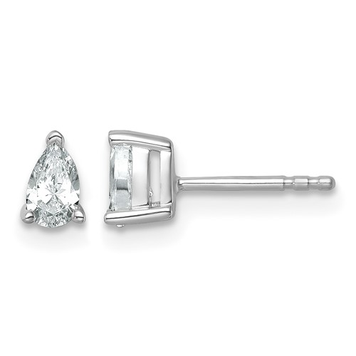 True Origin 14K White Gold 0.50 Carat Lab Grown Diamond VS+ F+ Pear Four Prong Heavy Weight Complete Stud Earrings