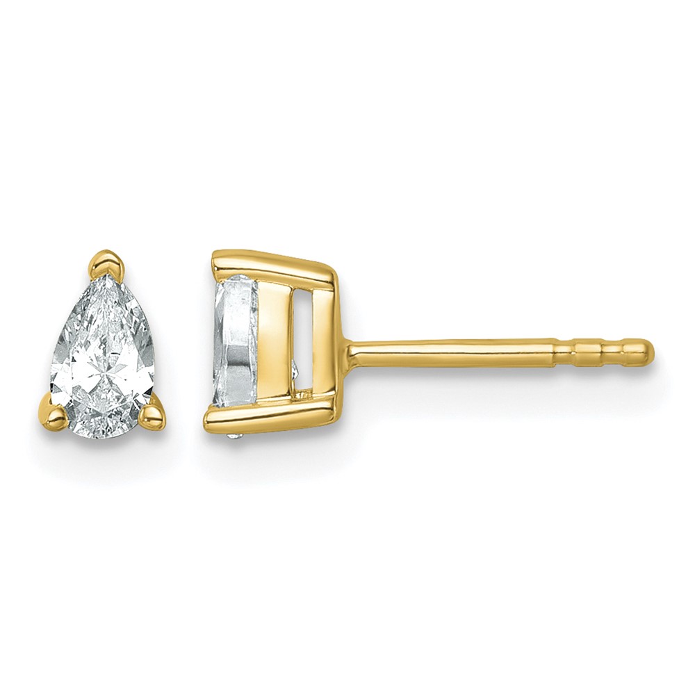 True Origin 14K Yellow Gold 0.50 Carat Lab Grown Diamond VS+ F+ Pear Four Prong Heavy Weight Complete Stud Earrings