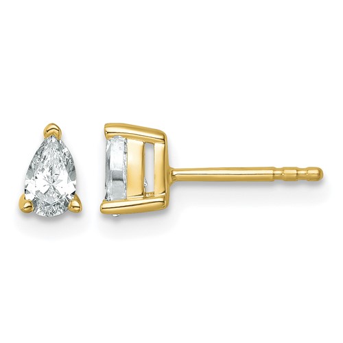 True Origin 14K Yellow Gold 0.50 Carat Lab Grown Diamond VS+ F+ Pear Four Prong Heavy Weight Complete Stud Earrings