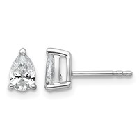 True Origin 14K White Gold 0.75 Carat Lab Grown Diamond VS+ F+ Pear Four Prong Heavy Weight Complete Stud Earrings view 1