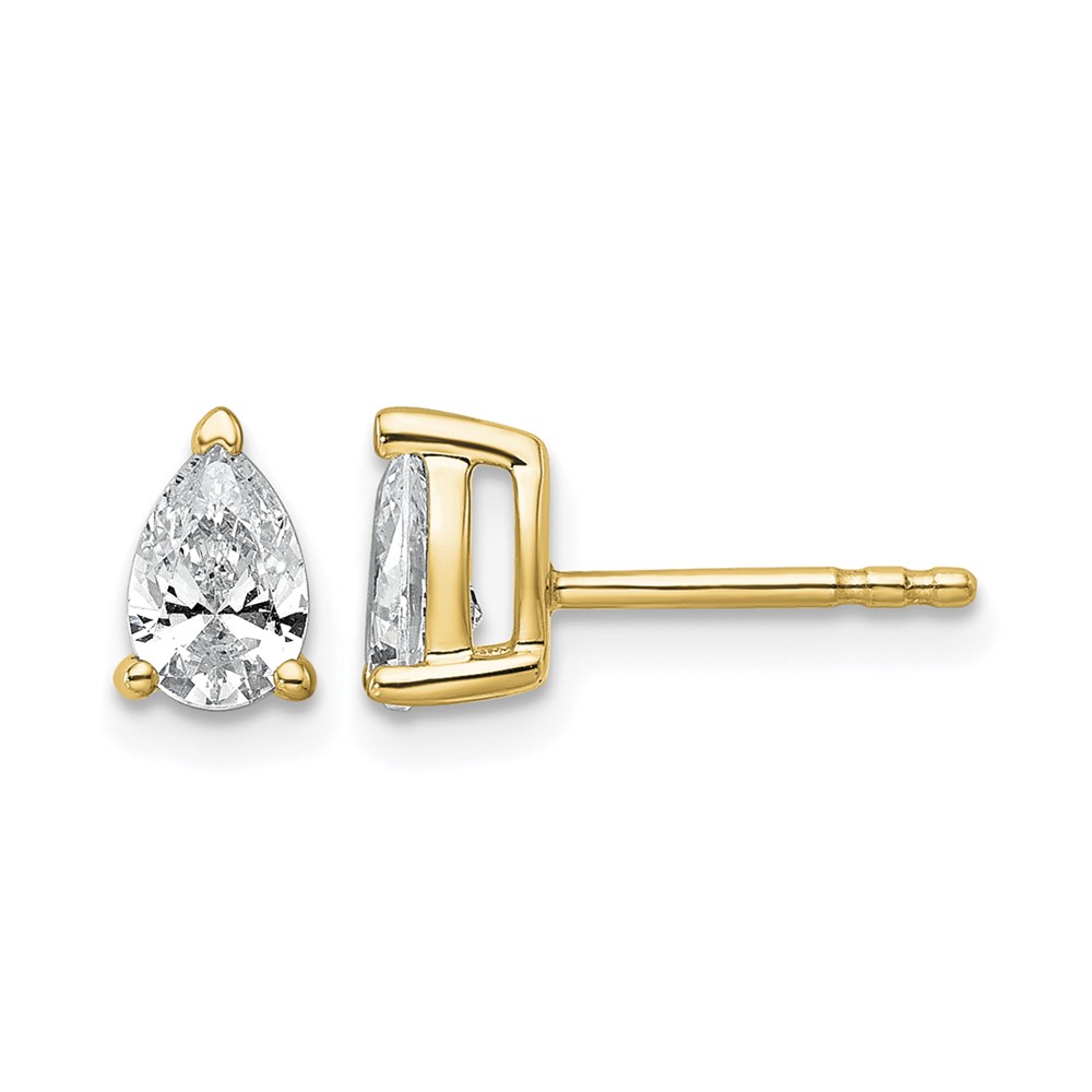 True Origin 14K Yellow Gold 0.75 Carat Lab Grown Diamond VS+ F+ Pear Four Prong Heavy Weight Complete Stud Earrings